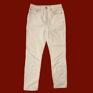 Re/Done Original Corduroy High Rise Ankle Crop Pant - Ivory Ecru